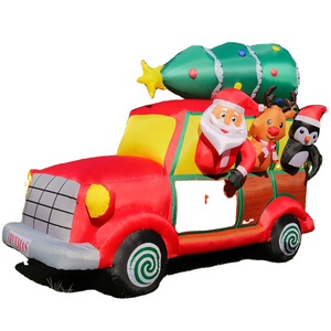 Outdoor 8FT Giant Christmas Inflatable Car With Santa Claus Christmas Tree Elk Penguin Christmas Inflatable Decoration