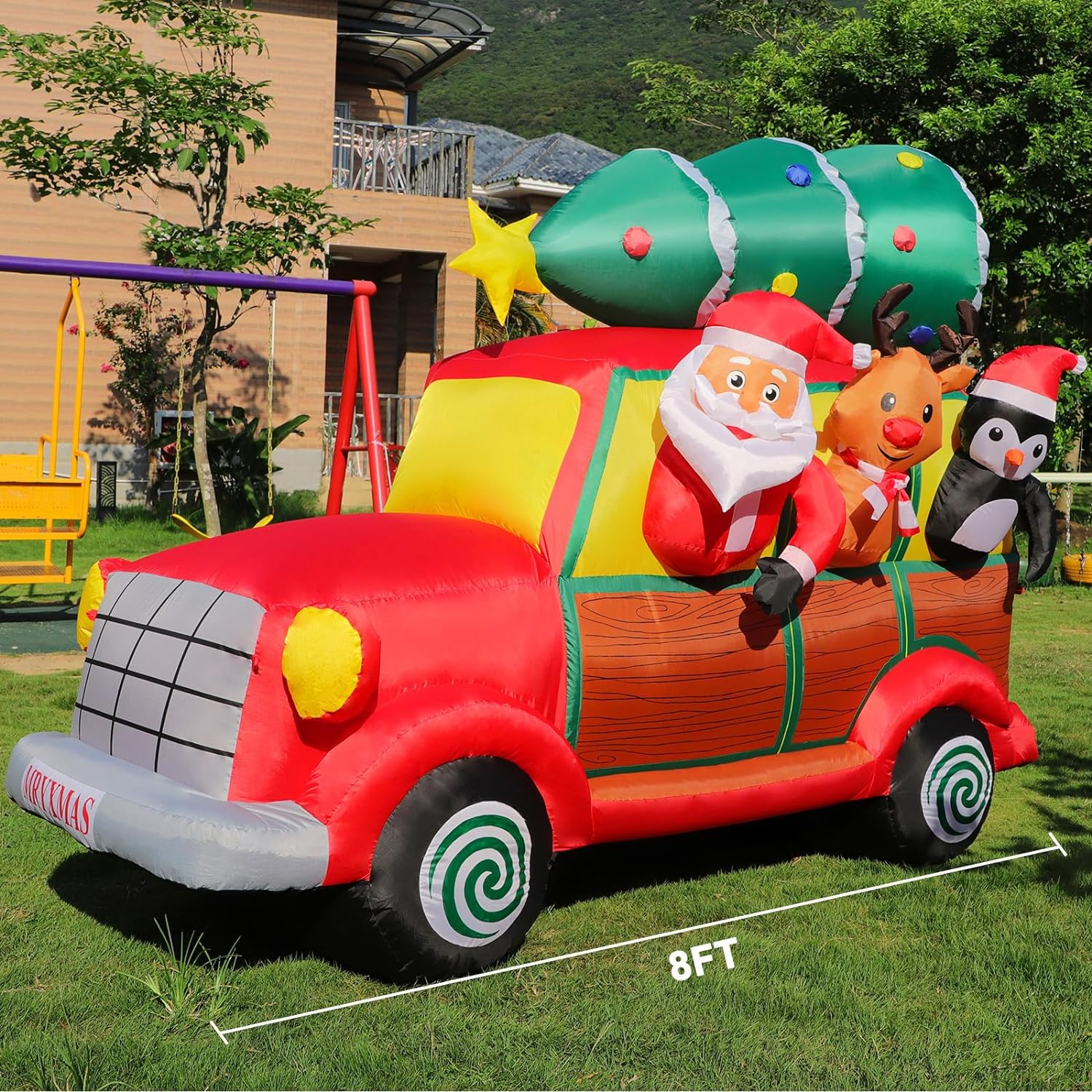 Outdoor 8FT Giant Christmas Inflatable Car With Santa Claus Christmas Tree Elk Penguin Christmas Inflatable Decoration