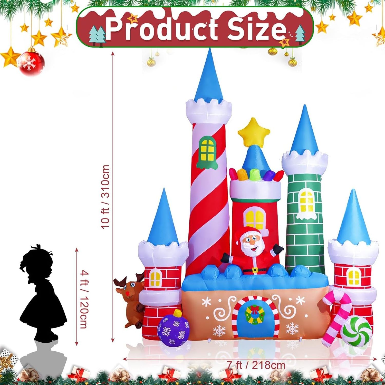 Factory Custom Giant Inflatable Candy Castle with Santa Claus and Elk Outdoor Yard Lawn Christmas inflatable decoration