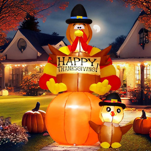 New Design Thanksgiving Inflatable Turkey on Pumpkin with Turkey Baby Outdoor Thanksgiving Decoration Inflatable Chicken