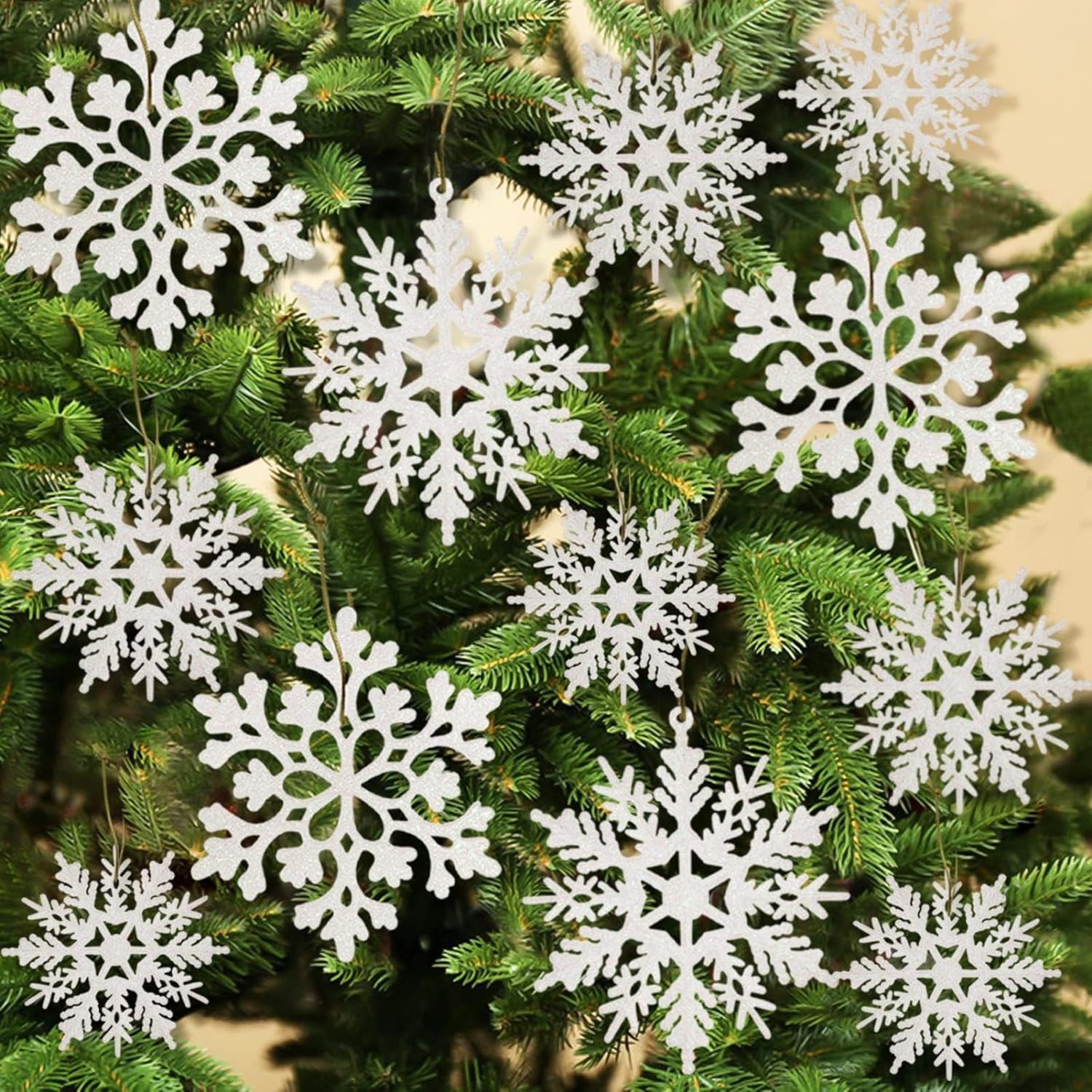 Hot Sale 36pcs Christmas White Snowflake Ornaments PVC Glitter Snow Flakes Other Christmas Decorations Supplies