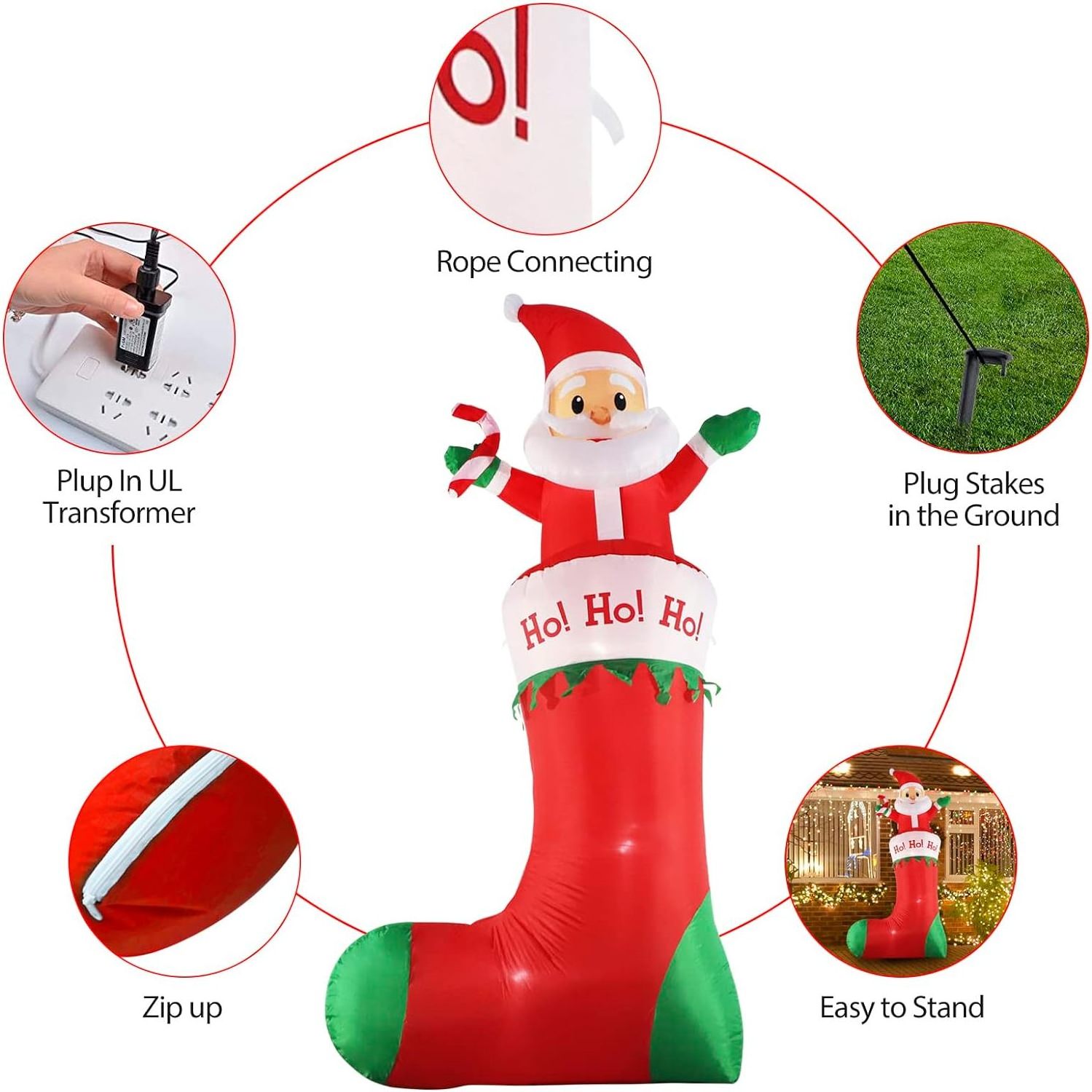 Customized 10FT Inflatable Santa Claus Holding Candy Standing on Christmas Socks Outdoor Christmas Inflatable Decoration