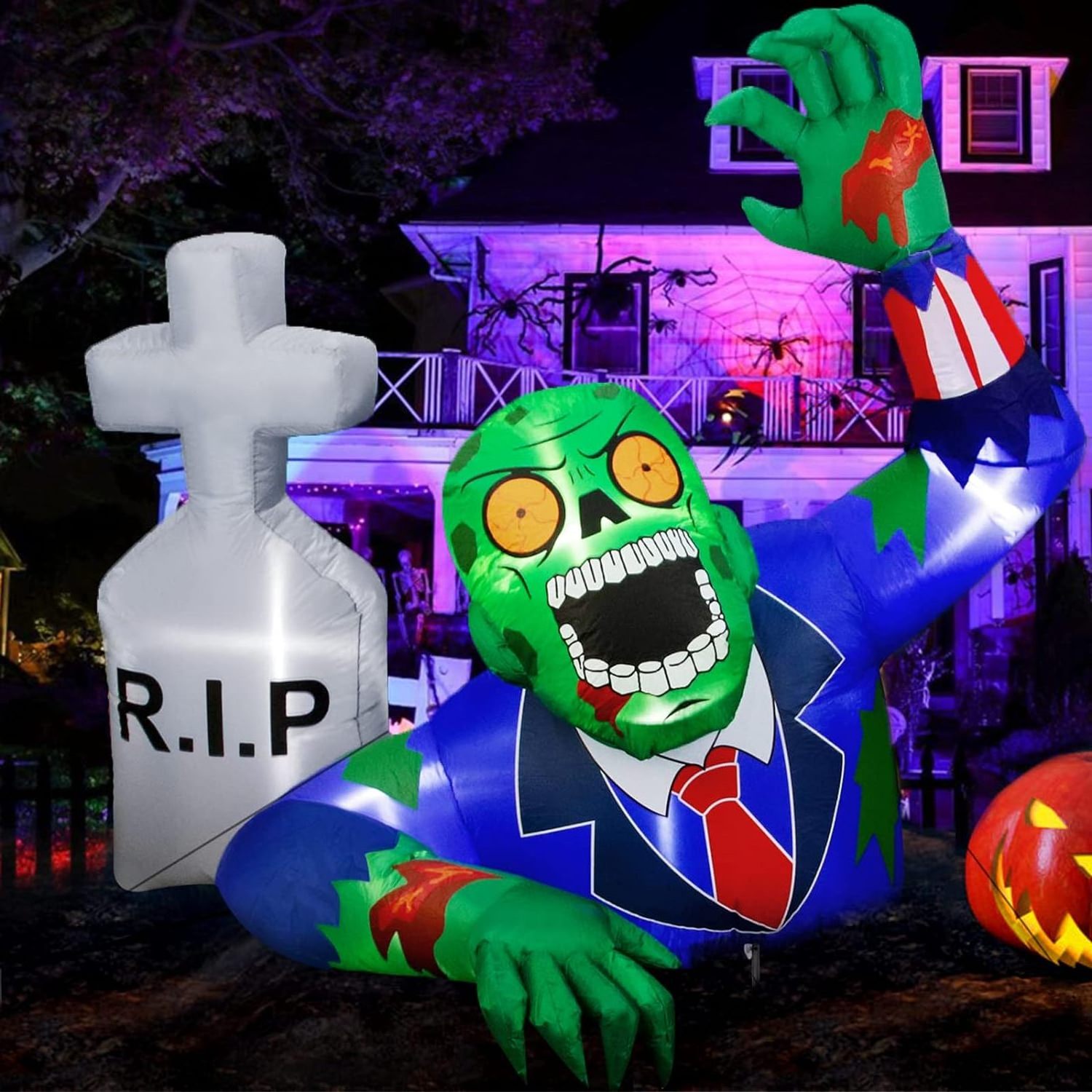 Custom Scary Halloween Decorations Inflatable Green Zombies with Tombstone Outdoor Yard Halloween inflatable Decoration