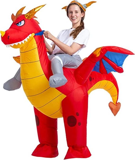 super september Riding a Fire Air Dragon Blow-up Deluxe Halloween Costume Adult Size Inflatable Costume