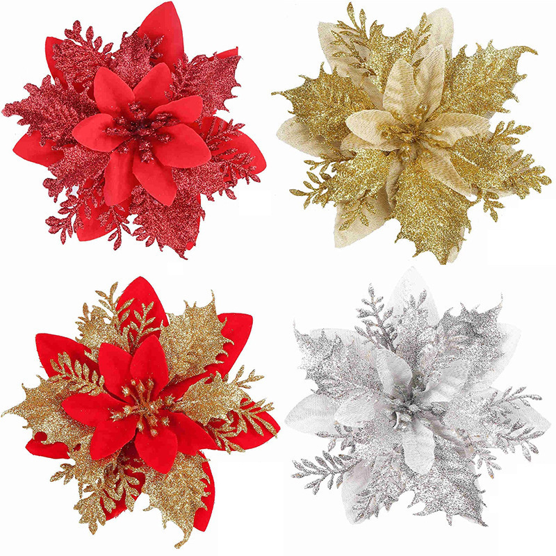 Factory Direct Cheap Fashionable Christmas  Holiday Decoration poinsettia flower christmas artificial flowers