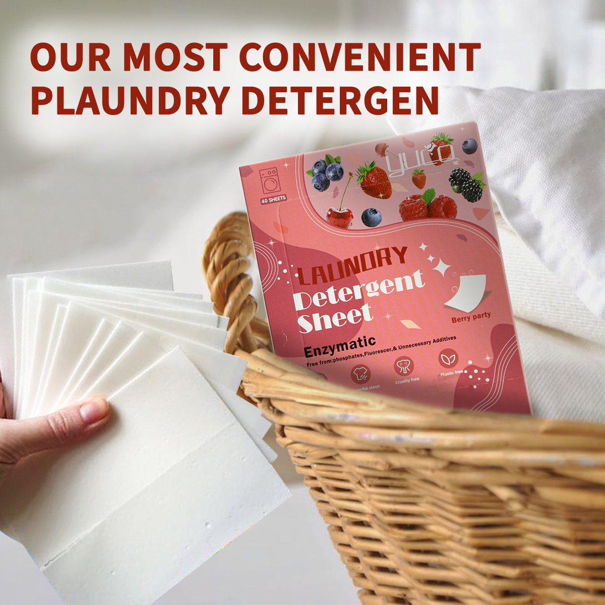 Factory Price Laundry Detergent Sheets Berry Scent Antibacterial Antifungal Biodegradable Laundry Detergent Sheet With Enzyme