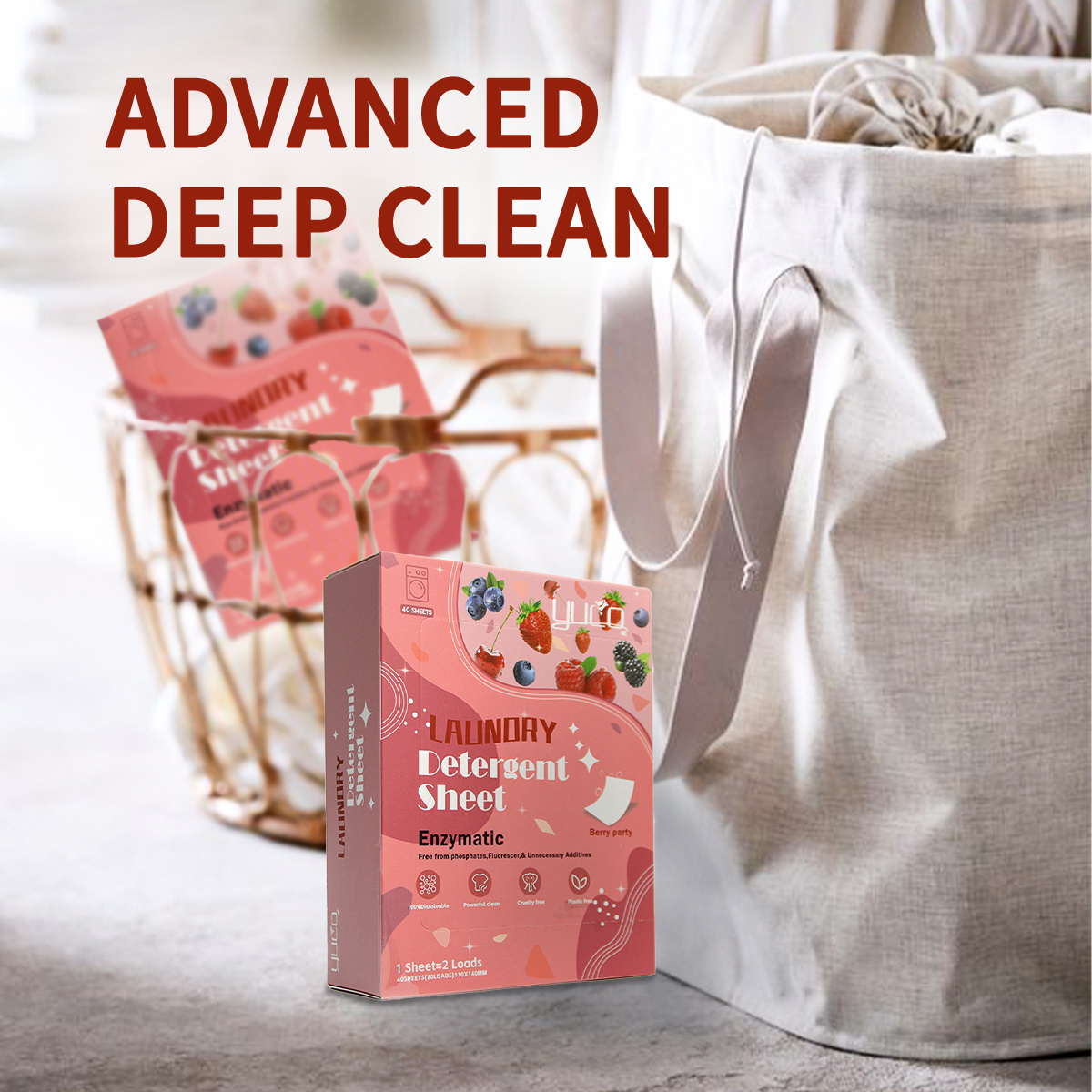 Factory Price Laundry Detergent Sheets Berry Scent Antibacterial Antifungal Biodegradable Laundry Detergent Sheet With Enzyme