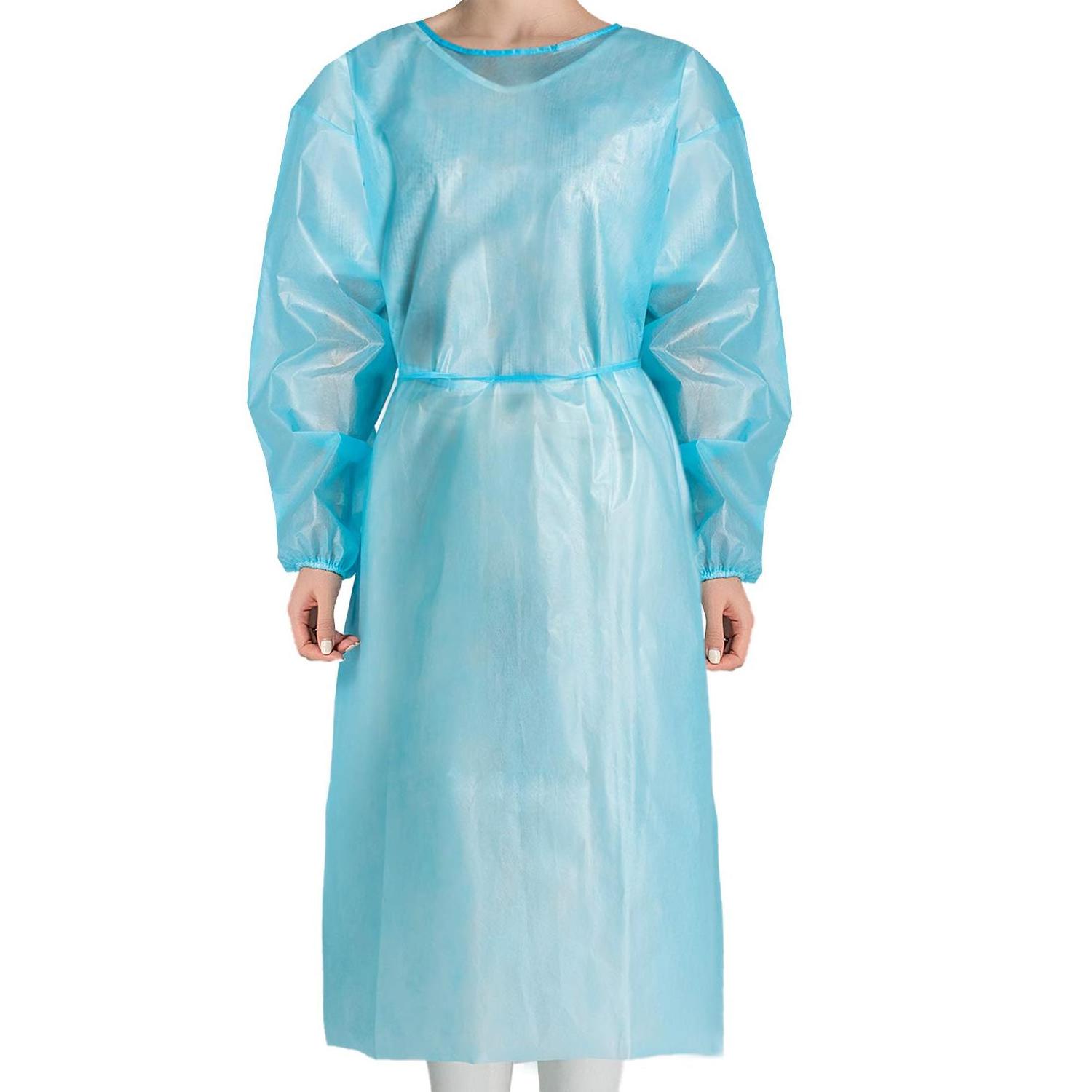 Wholesales Disposable CPE PP SMS Gown apron with sleeves knitted rubber cuff, disposable non-woven gowns