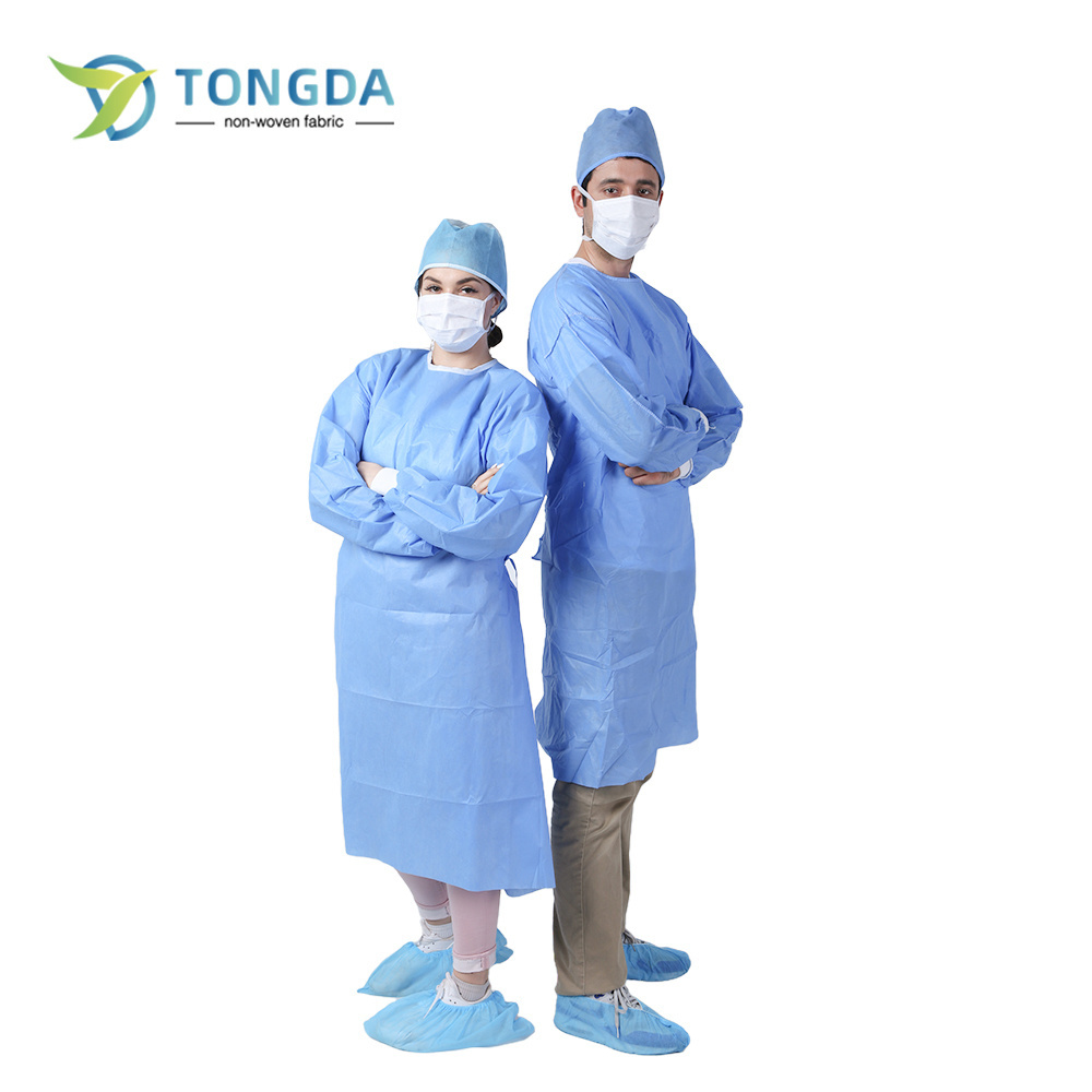 Blue standard reinforced disposable surgical non woven waterproof lab coat with single collar Surgical Gown