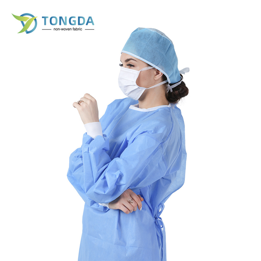 Blue standard reinforced disposable surgical non woven waterproof lab coat with single collar Surgical Gown