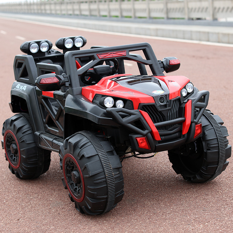 Single electric four-drive toy car with double doors and music lights and swing handle