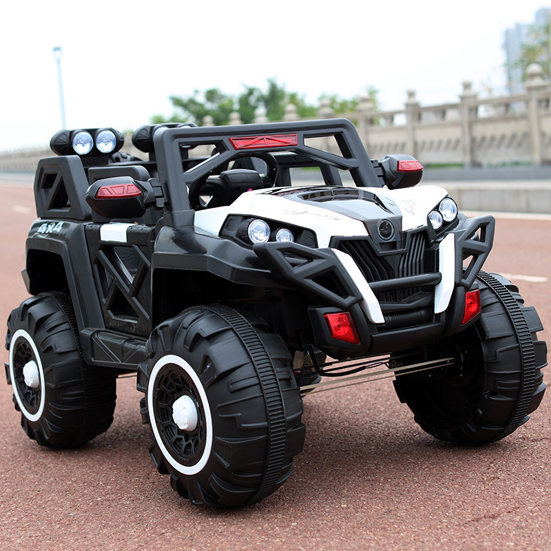 Single electric four-drive toy car with double doors and music lights and swing handle