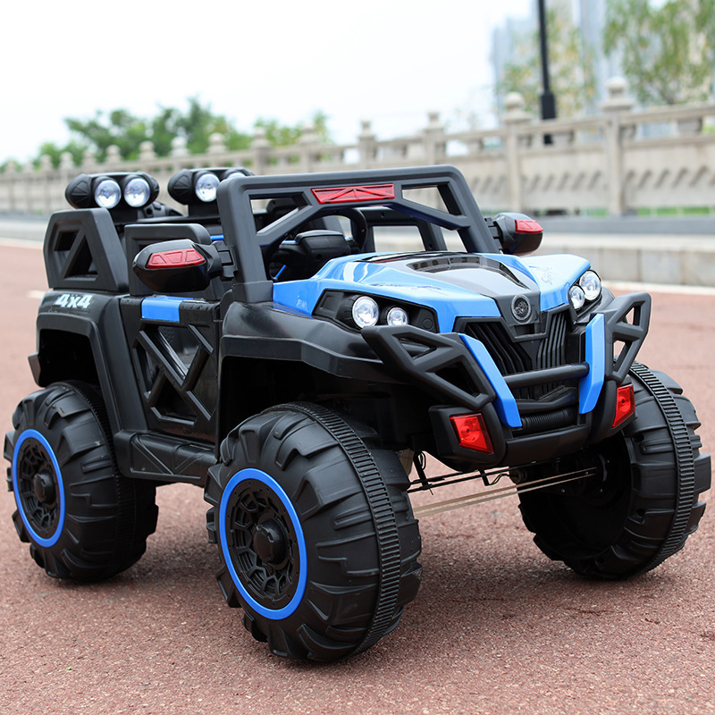 Single electric four-drive toy car with double doors and music lights and swing handle