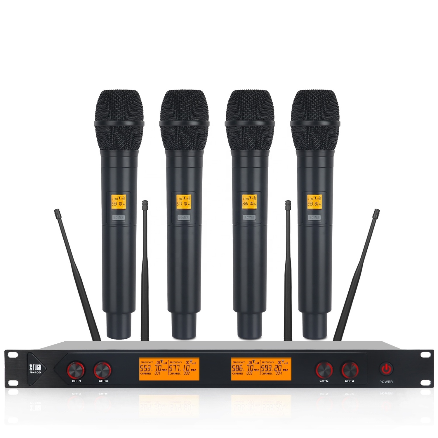 80M Wireless U-section Celebration Party Microphone 4 Channel UHF Wireless Microphone With Four Handhelds Bodypack