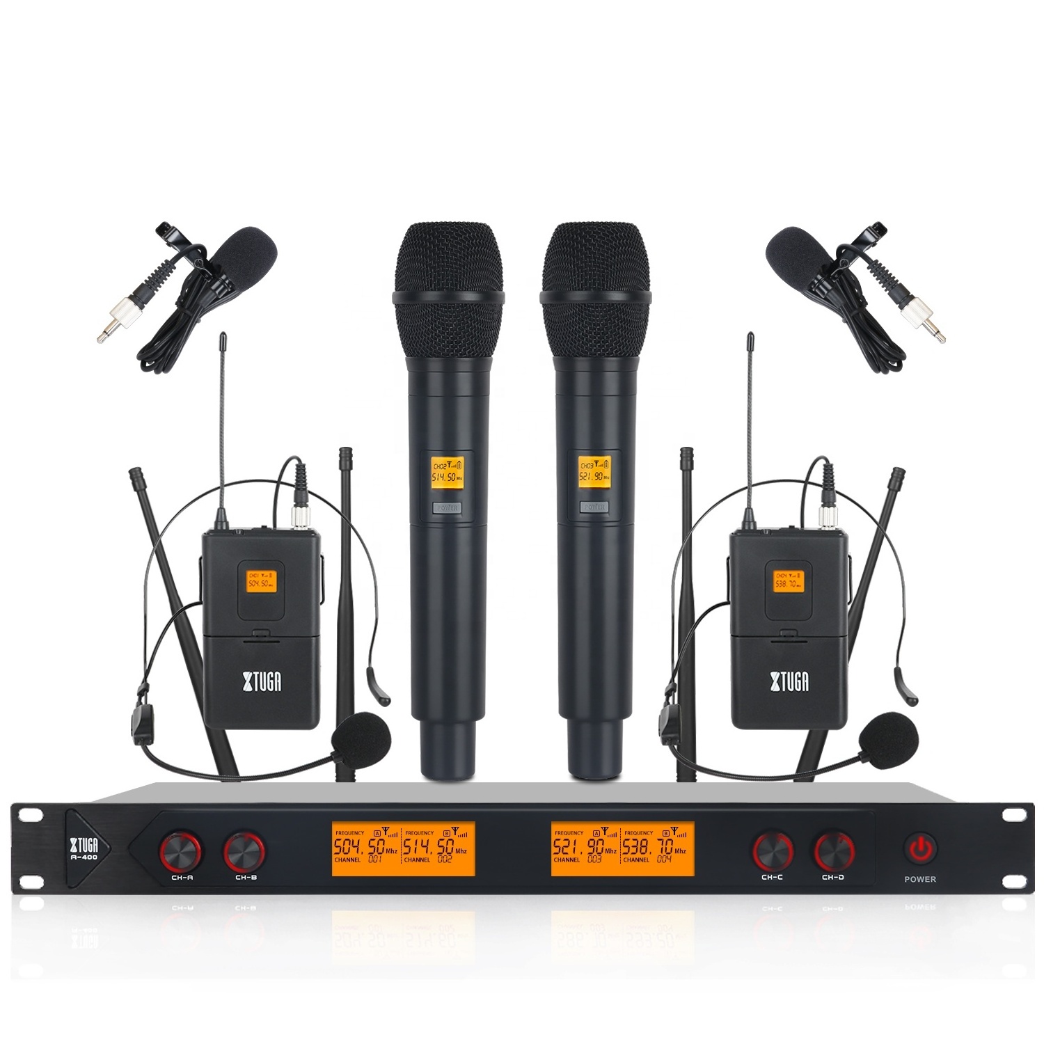 80M Wireless U-section Celebration Party Microphone 4 Channel UHF Wireless Microphone With Four Handhelds Bodypack