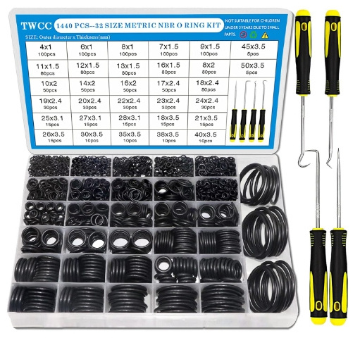 32 Size 1440 Pcs O Rings Assortment Kits Metric Nitrile NBR Rubber Washer with Pick and Hook Set