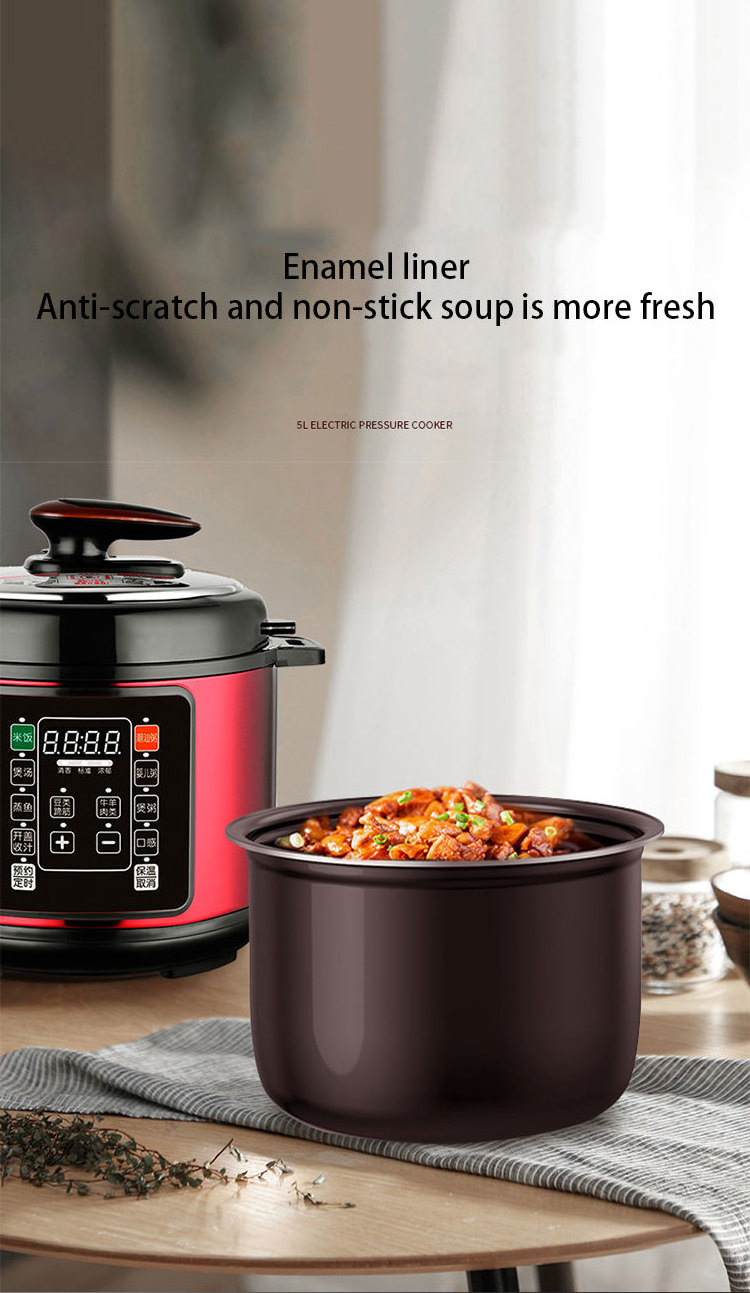 Stainless steel shell non-stick aluminum liner rice cooker 5L digital pressure cooker multi-function cooker