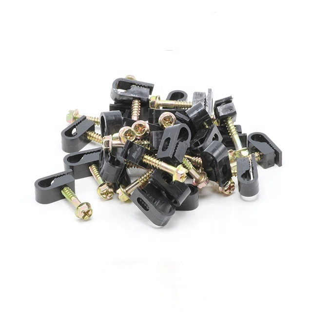 Black Single Coaxial Cable Clips Stainless Steel Screws Electrical Wire Cable Clip 1/4 in (6 mm) Screw Clip and Fastener White