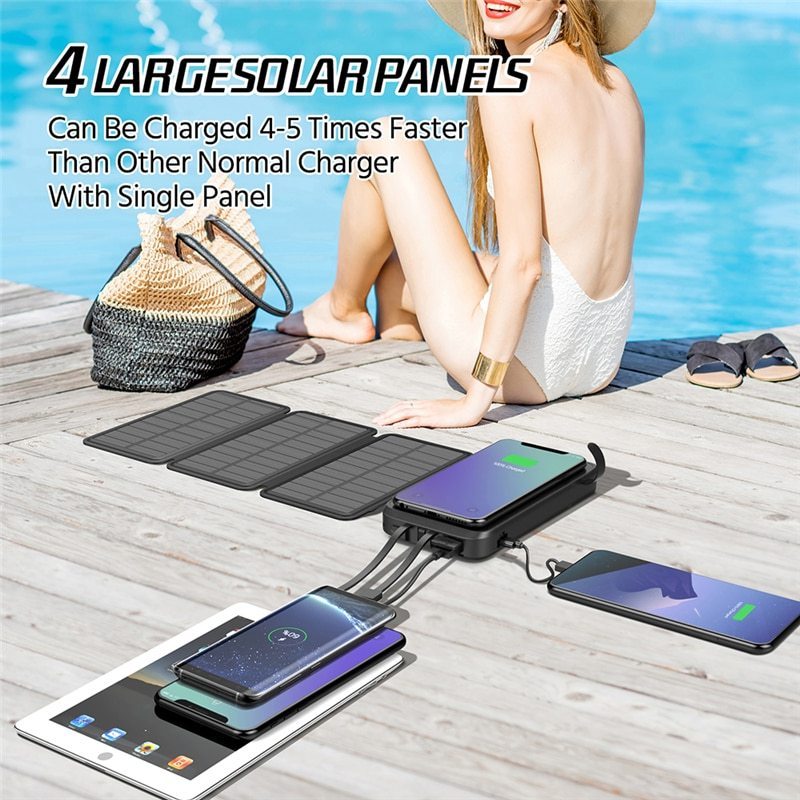 Multi-functional 20000mah Outdoor Waterproof Wireless Fast Charging Power Bank Solar Mobile Power Supply ABS 20W Usb Waterproof