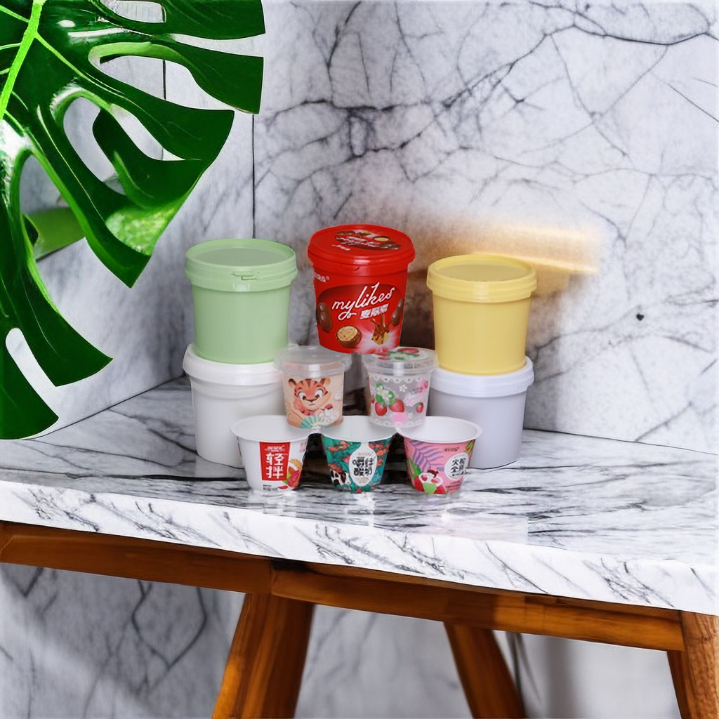 Food Grade 250ml 500ml 1L 1.2L Plastic  Bucket With Handle For Ice Cream Butter Honey Candy bucket pail