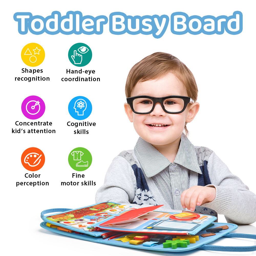 Children's Early Education Basic Skills Learning Board Montessori Felt Busy Sensory Board For Kids Multi Activities Busy Books