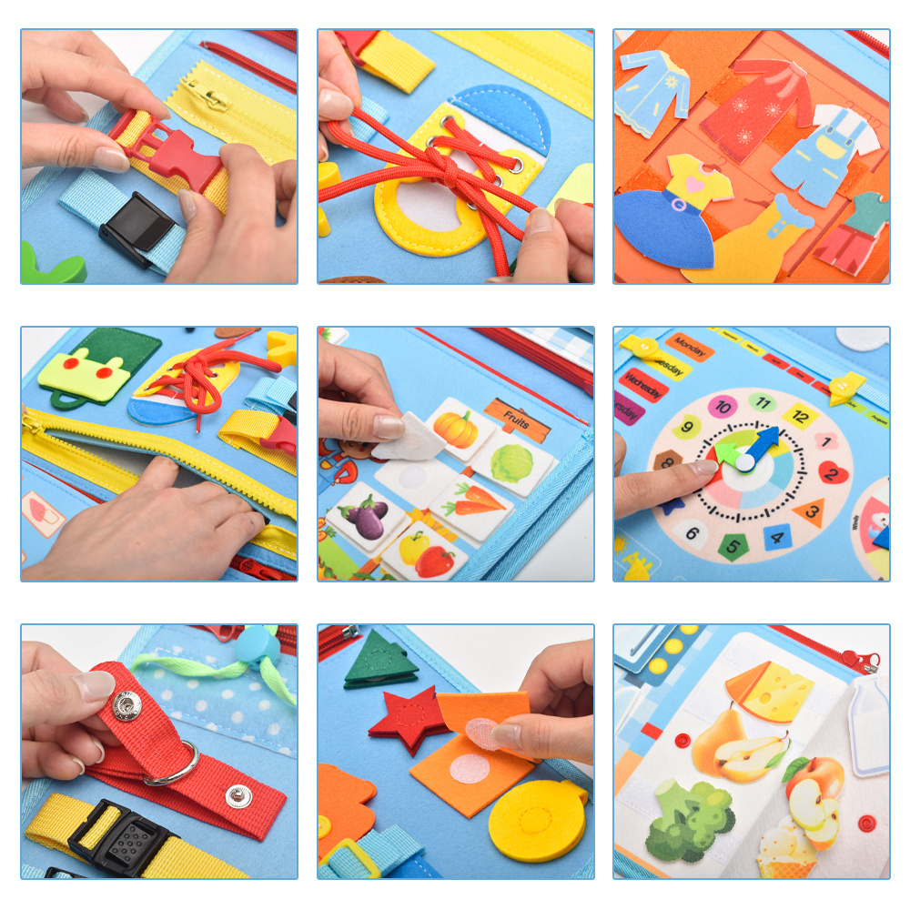 Children's Early Education Basic Skills Learning Board Montessori Felt Busy Sensory Board For Kids Multi Activities Busy Books