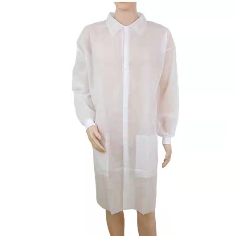 OEM Disposable 30gsm PP Nonwoven Clothes Logo Printing Lab Coat Isolation Gown