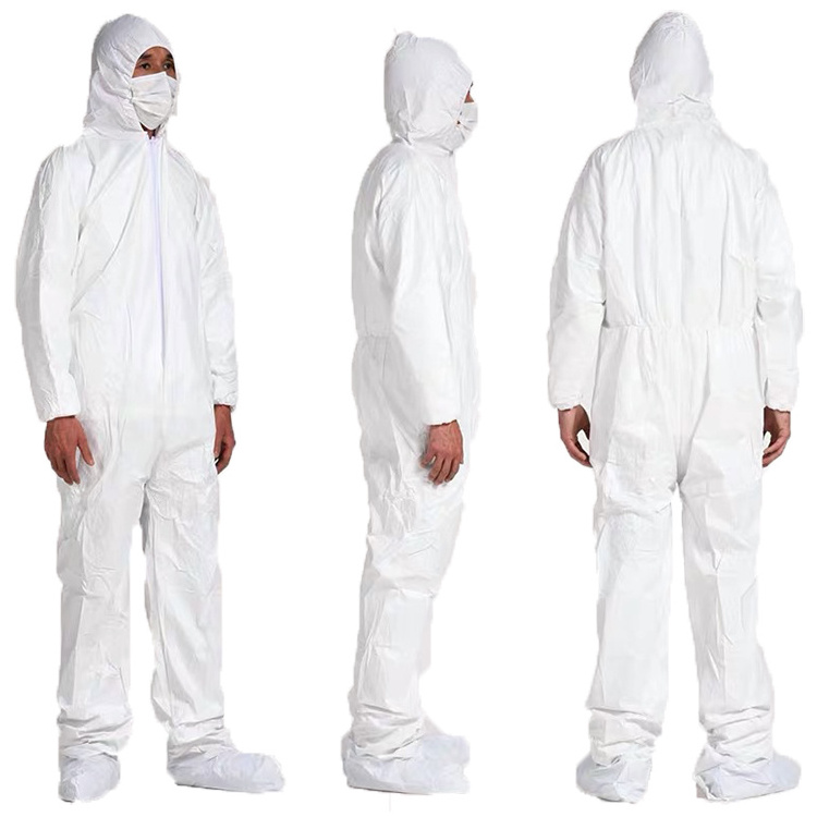 Type 5/6B Customized Disposable SF Waterproof Chemical Coverall with boot cover