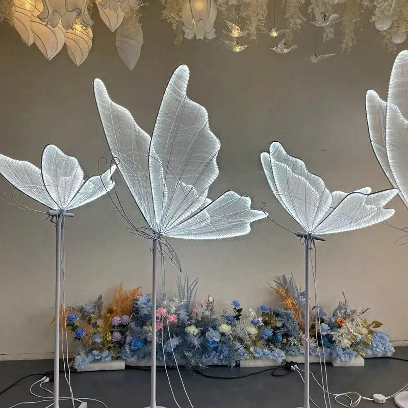 Wholesale butterfly flower  large white warm white led light wedding lighted butterfly for wedding event decorations