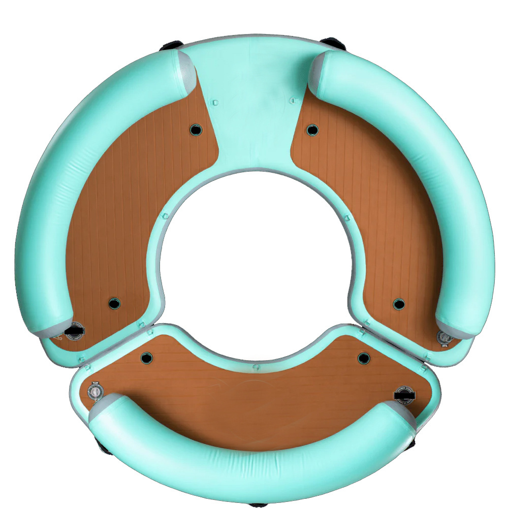 Round Shape 8 Person Floating Inflatable Island Connecting Inflatable Lounge Chair Mesh Detachable Inflatable Pool Float