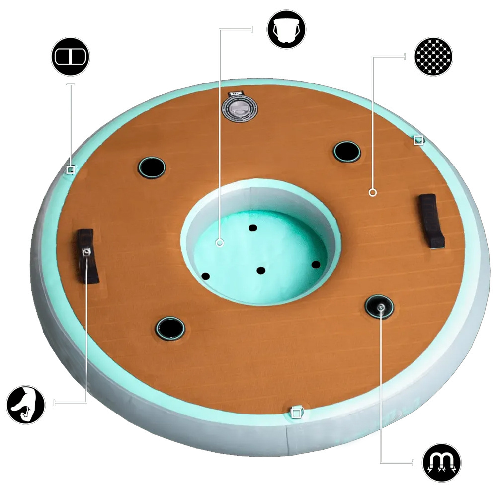 Round Shape 8 Person Floating Inflatable Island Connecting Inflatable Lounge Chair Mesh Detachable Inflatable Pool Float