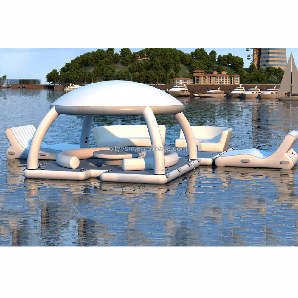 leisure Cabana Raft Lounge inflatable floating pontoon dock water platform with Removable Canopy