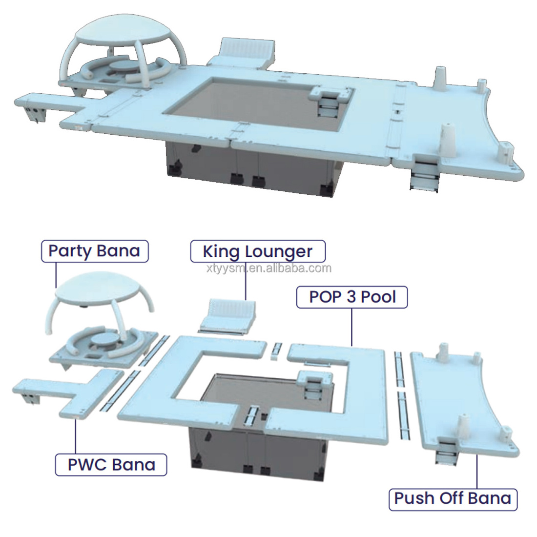 leisure Cabana Raft Lounge inflatable floating pontoon dock water platform with Removable Canopy