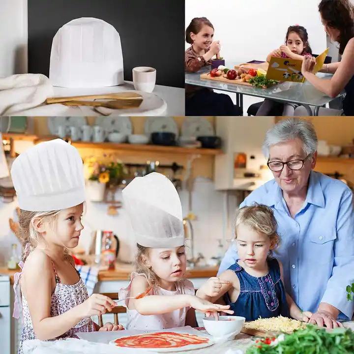 White Disposable Non-woven Chef Hat Cooking Bakery Work Paper Chef Cap For Kitchen