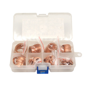 CFNAK Assorted Solid Copper Crush Washers Seal Flat Head Ring Washers Set