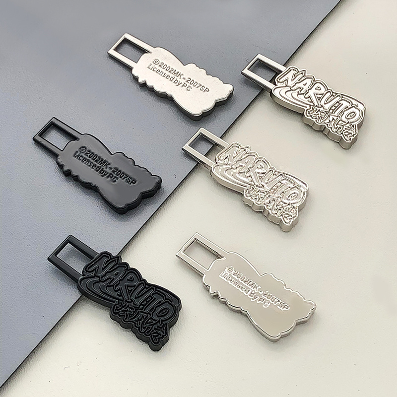 Custom Engraved Logo Metal Brand zipper head , Custom Made Bag Metal Zipper Slider Puller For Handbag Garment