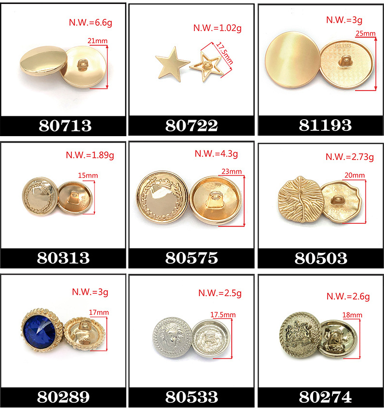 Custom Fashion Designer Large Sew Gold custom metal jeans button silver pearl mushroom tack button