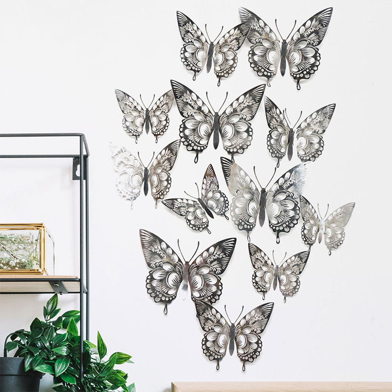 12Pcs DIY Butterfly Combination 3D Wall Stickers Golden Butterfly Decals for Home Decoration  Butterflies  Crafts X0152