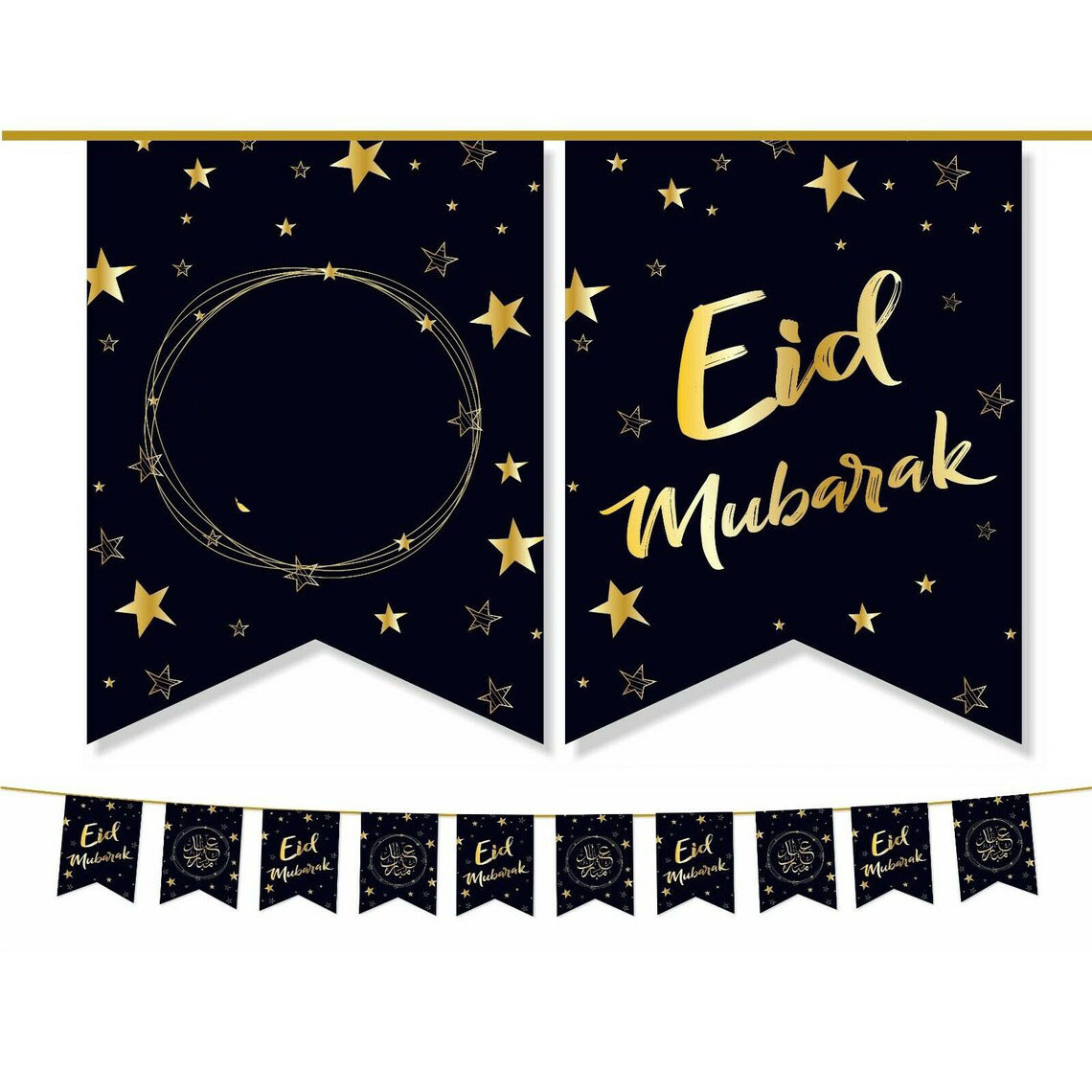 New Arrival EID Mubarak Flag EID Decorations Fabric Hanging Black Wall Hanging Ramadan Banner Ramadan Decorations XJ0426