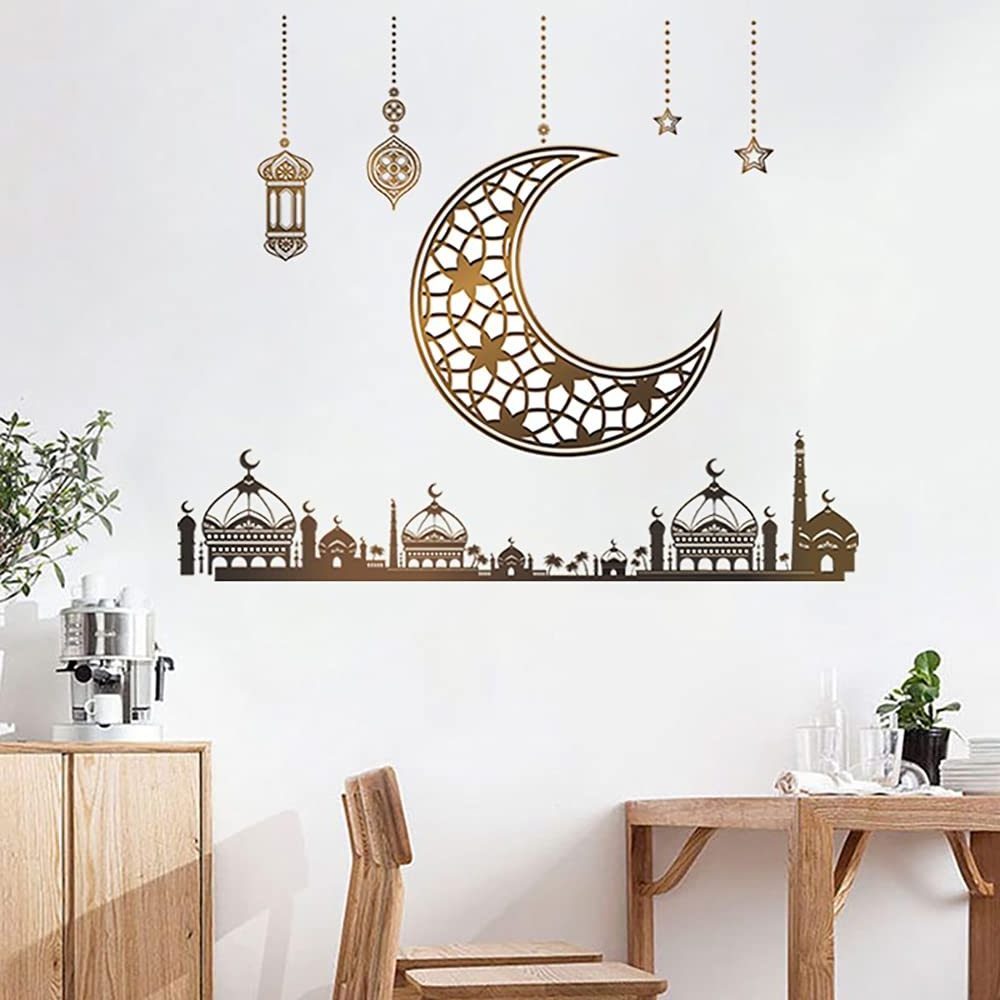 Ramadan Decorations For Home Stickers, Islamic Muslim Wall Stickers,Eid Mubarak Ramadan Decor Moon Lantern Stickers XJ0027