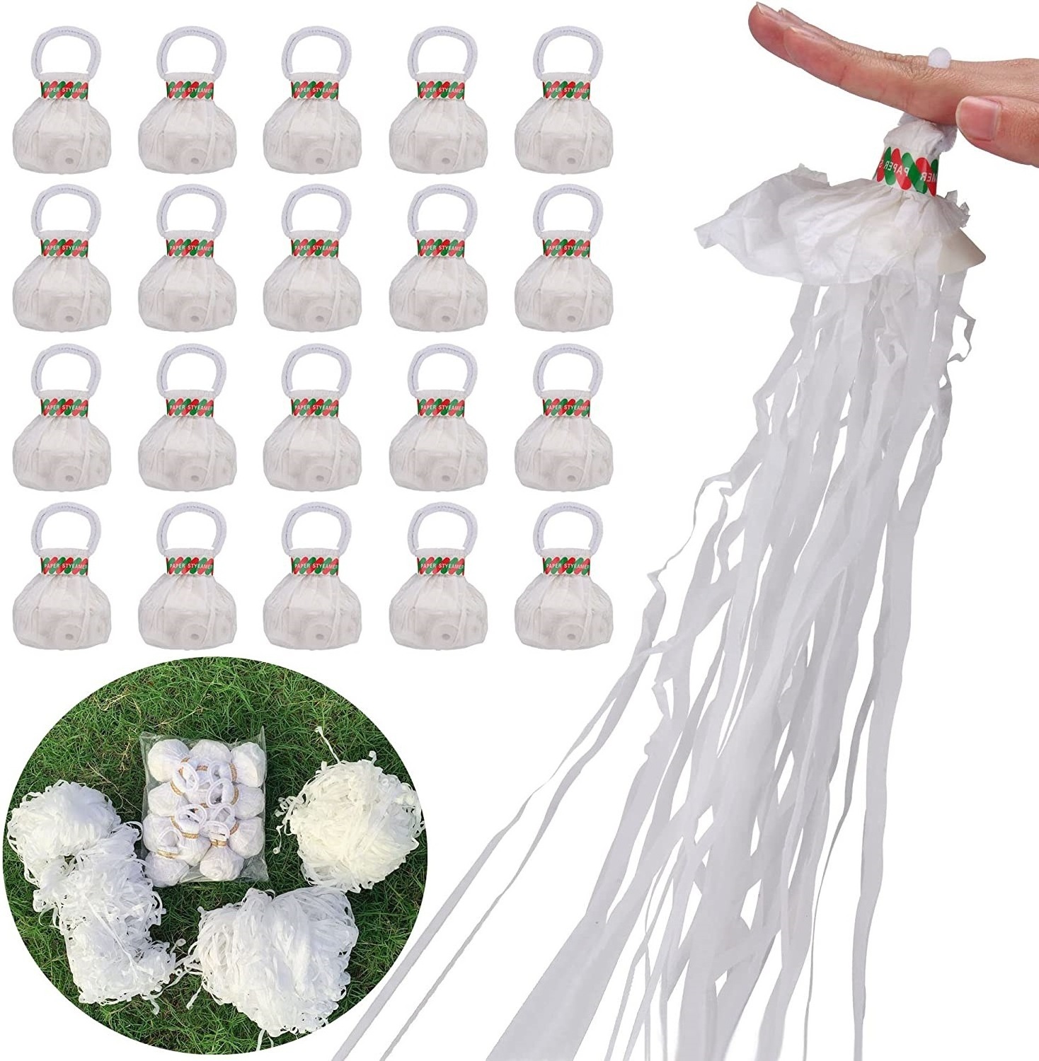 30 Ribbons Streamers Popper White Hand Throw Confetti Poppers No Mess Paper Crackers for Birthday Wedding Party X6001