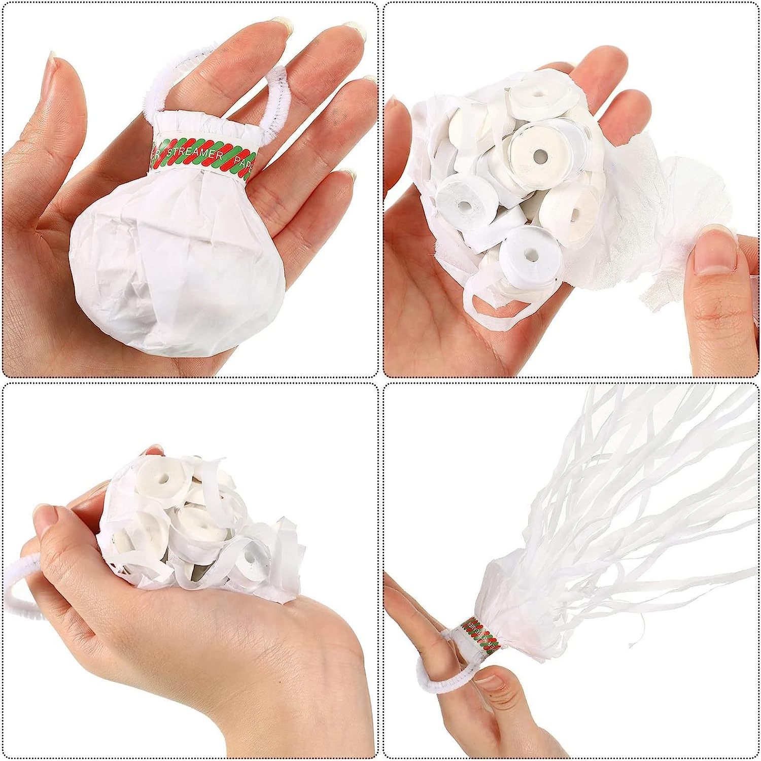 30 Ribbons Streamers Popper White Hand Throw Confetti Poppers No Mess Paper Crackers for Birthday Wedding Party X6001