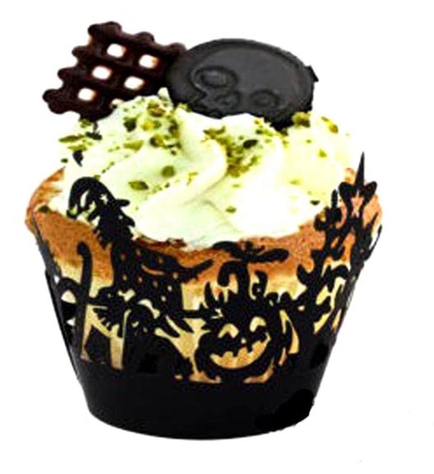 New Halloween 12PCS Paper Black Cupcake Wrappers Ghost Festival Party Pumpkin Bat Spider Cake Decoration Card XQ513