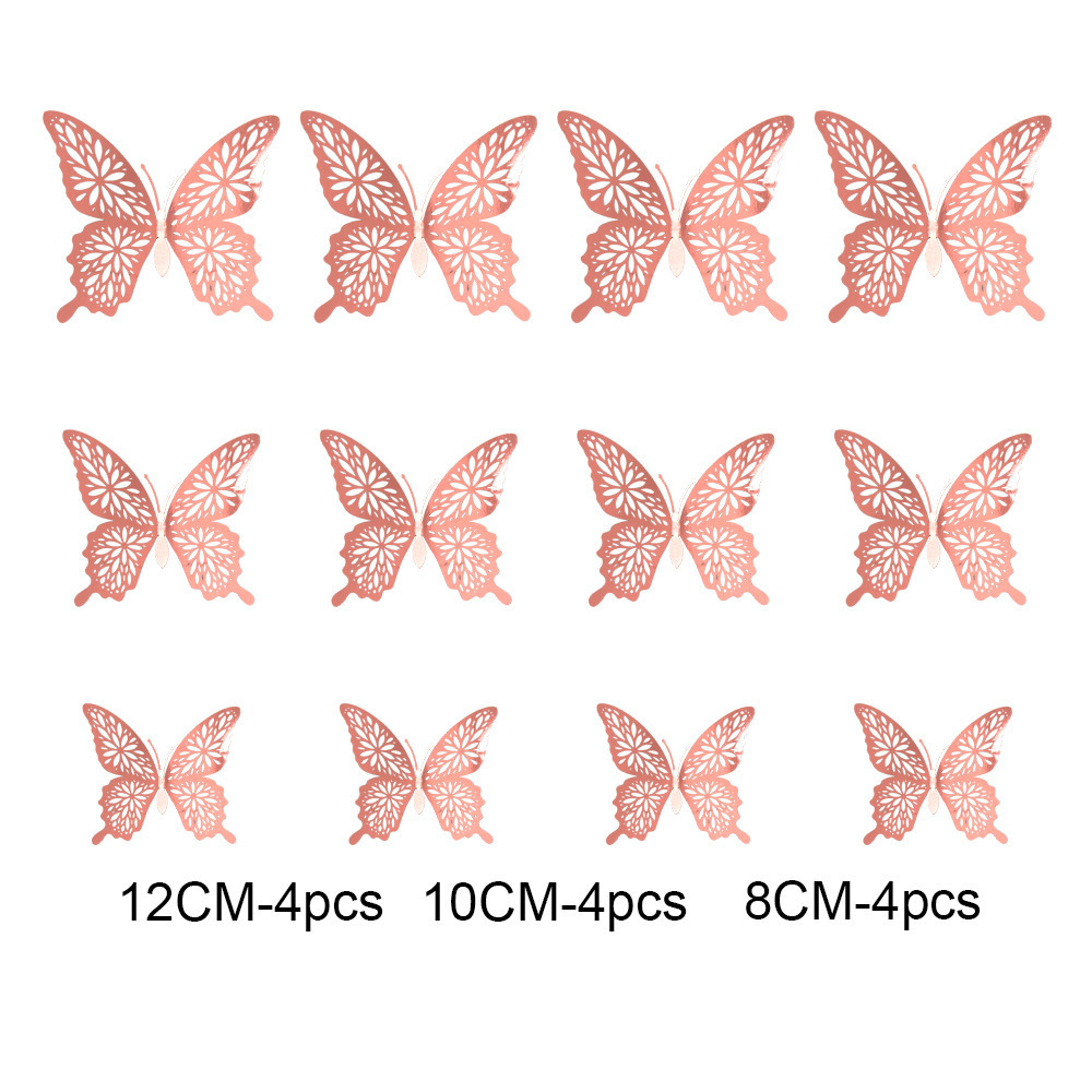 Gold\Silver Butterfly Decals Hollow-Out 3D Butterfly Stickers Glitter Art Murals for Wall or Party Decorations