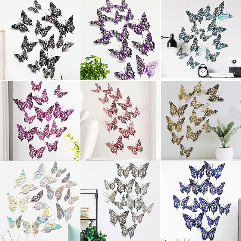 12Pcs DIY Butterfly Combination 3D Wall Stickers Golden Butterfly Decals for Home Decoration  Butterflies  Crafts X0152