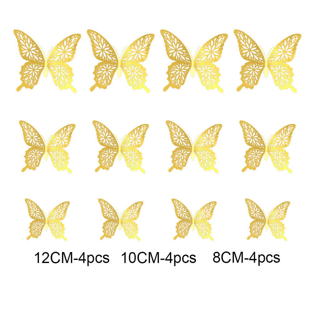 Gold\Silver Butterfly Decals Hollow-Out 3D Butterfly Stickers Glitter Art Murals for Wall or Party Decorations