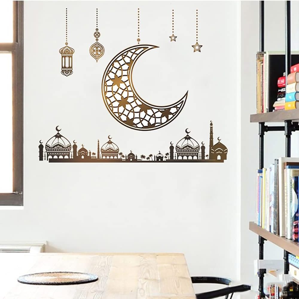 Ramadan Decorations For Home Stickers, Islamic Muslim Wall Stickers,Eid Mubarak Ramadan Decor Moon Lantern Stickers XJ0027