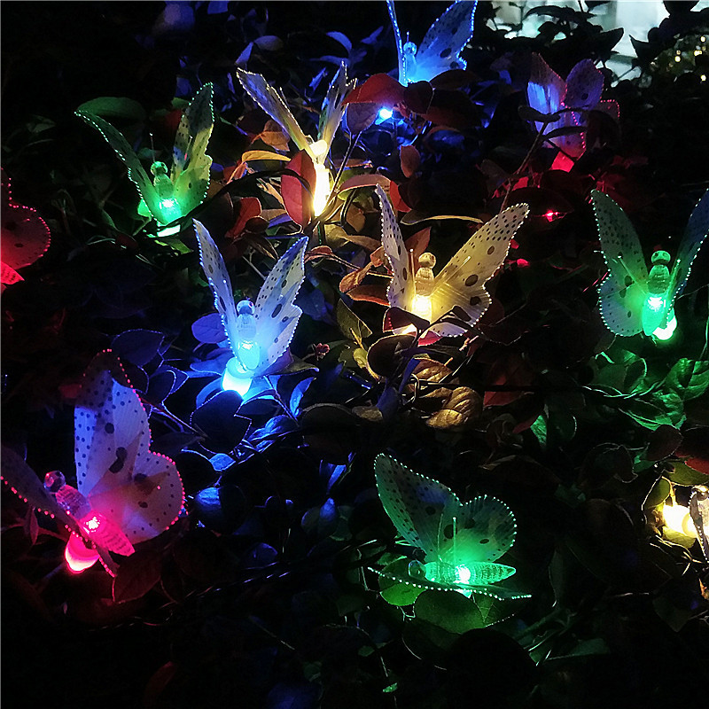 Fiber Optic Butterfly LED Solar Power Fairy Christmas String Lights Outdoor Festoon Garland Garden Waterproof Party Decoration