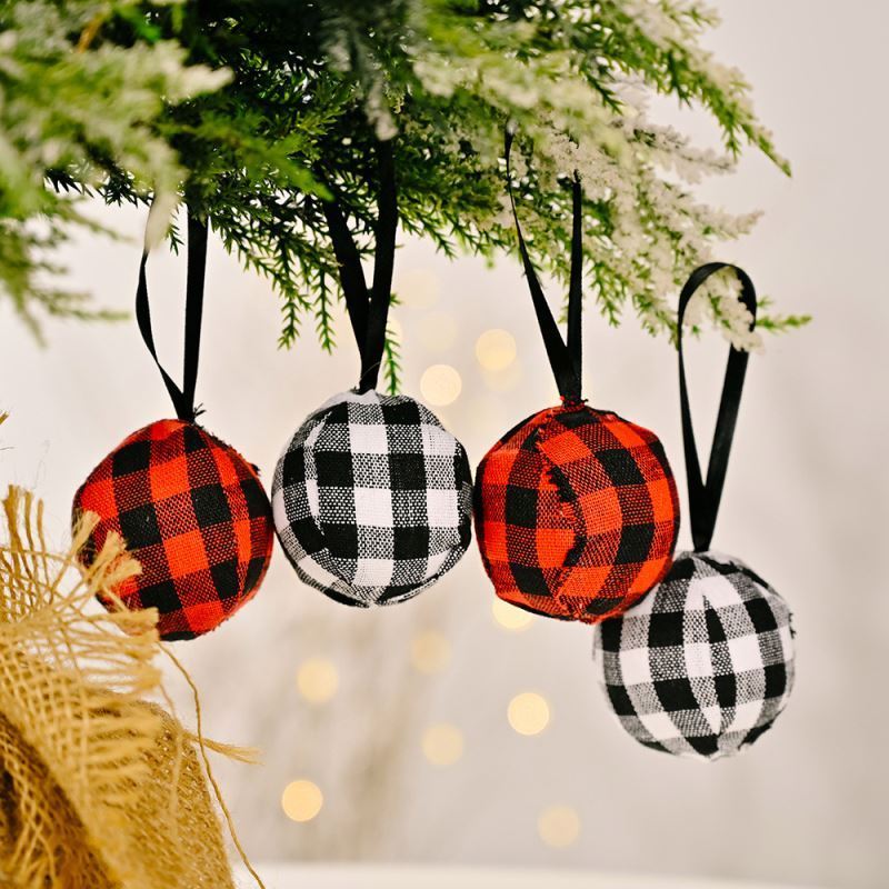 Christmas Tree Ornaments Stocking Decorations Burlap Country Christmas Stocking Ball Tree Bell With Trendy Red  Plaid Tartan