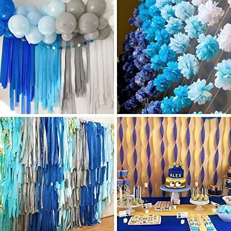 8pcs  Crepe Paper Streamers 8 Rolls Party Streamers Party Decorations Blue Gold Silver White Streamers  X4282